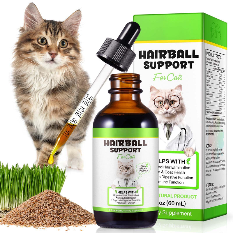 Hairball Treatment for Cats - Natural Hairball Relief Drops with Pumpkin & Aloe, Prevents Vomiting & Supports Digestion, for Kittens & Adult Cats, 2 fl oz (1 PCS) 1 PCS