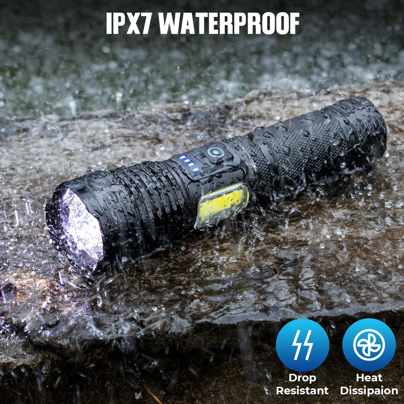 Flashlight Rechargeable Flashlights High Lumens, 99,000 LM Bright LED Flashlight Powered Flash Light, USB Rechargeable Flashlights & Waterproof Handheld Flash lights for Home Camping Hiking(2 Pack)
