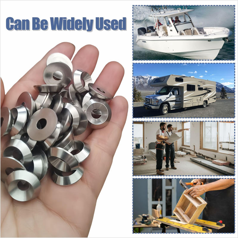 200 Pcs #14 Countersunk Finish Washers, 304 Stainless Steel Finishing Cup Washers, Decorative Screw Cup Washers for Marine Hardware, Boat Deck Accessories, Silver 14#