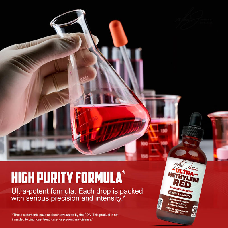 Alex Jones Ultra Methylene Red Drops - USP Grade High Purity Solution with B-Vitamins, ALCAR - 120 mL Dropper Bottle - 30 Day Supply - No Fillers or Dyes or Additives