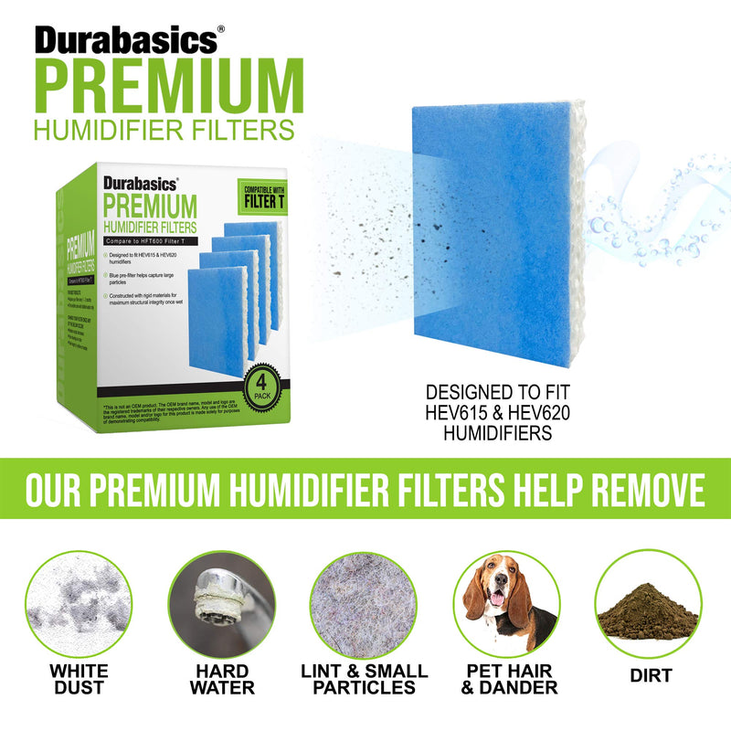 Durabasics Filter Replacements for Honeywell Filter humidifier Filter T, 4 Pack, Compatible with HFT600 Honeywell Humidifier Filter, HEV615 & HEV620, Filter HFT600 & Filter T