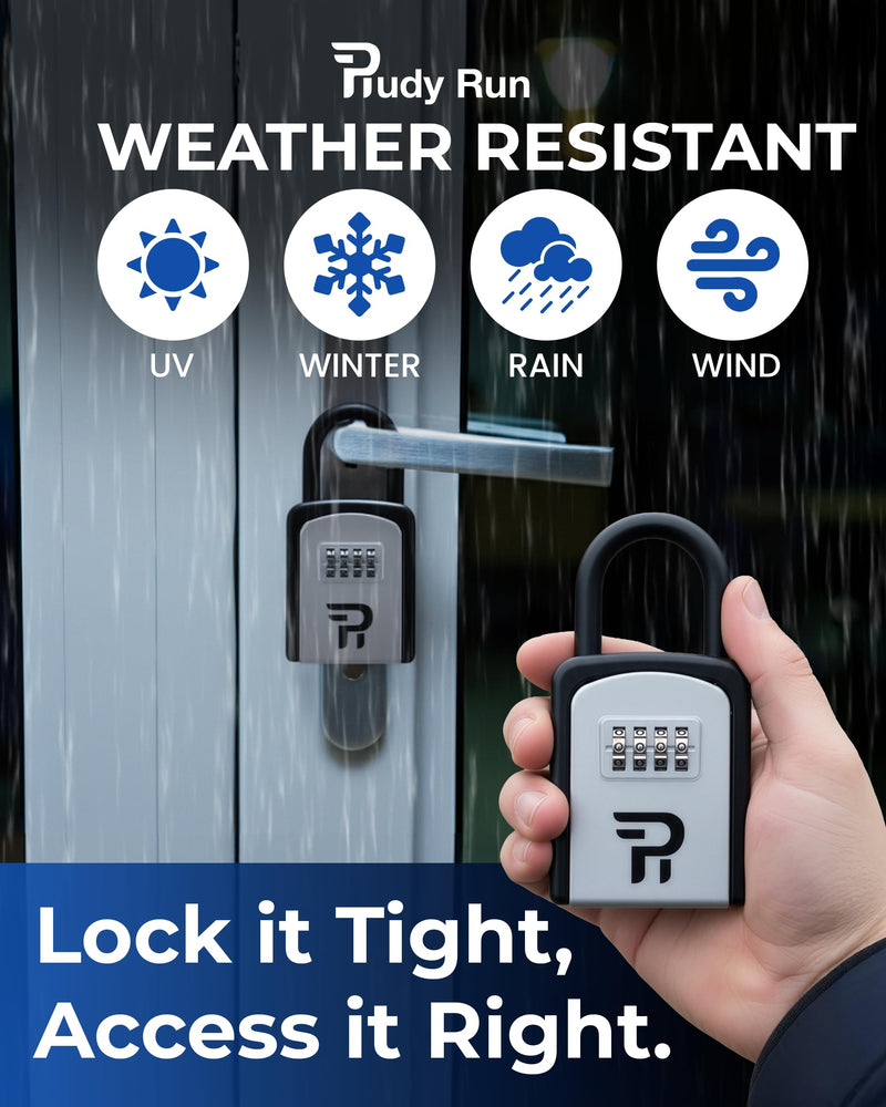 Rudy Run Key Lock Box for Outside – Small Outdoor Lockbox for Keys with Code, 4-Digit Combination Hidden Safe to Hide a Key Outside, Portable Safe Key Storage for Home, Airbnb, Realtor and Rental Gray Small Portable 1