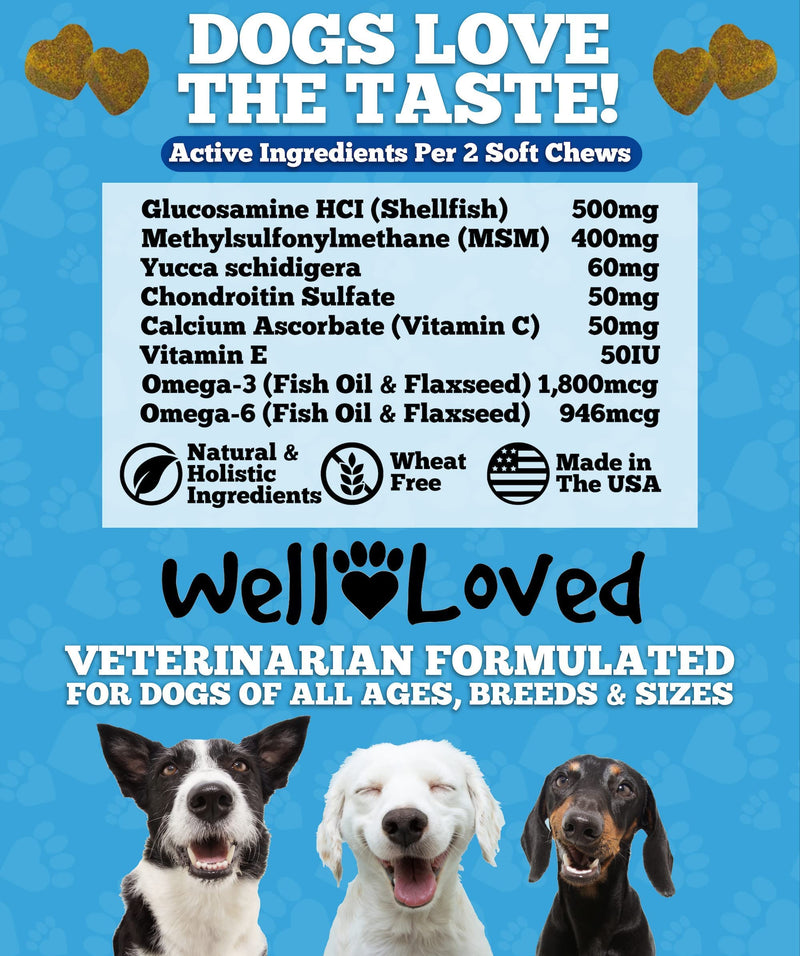 Well Loved Calming Chews for Dogs + Glucosamine for Dogs Hip and Joint Supplement, Vet Developed, Made in The USA, Natural Ingredients
