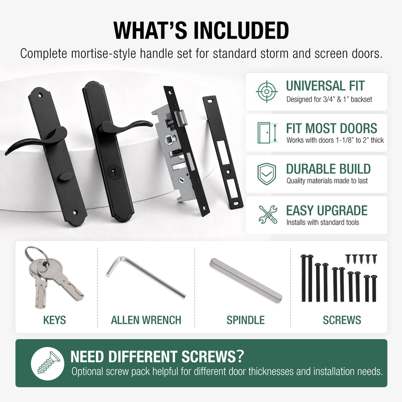 Flat Slot Storm Door Handle Complete Set, Fits for Pella,Larson,Wright Storm&Screen Doors, Perfect Ambidextrous Storm Door Handle Replacement with Key (Matte Black) Matte Black