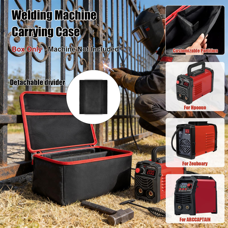 Welding Machine Storage Bag for Hpoouo/for ARCCAPTAIN/for YESWELDER Stick Welder, Portable Welder Carrying Case with Adjustable Divider & Mesh Pocket for Rods, Gloves, Clamp(Box Only)-Black Black