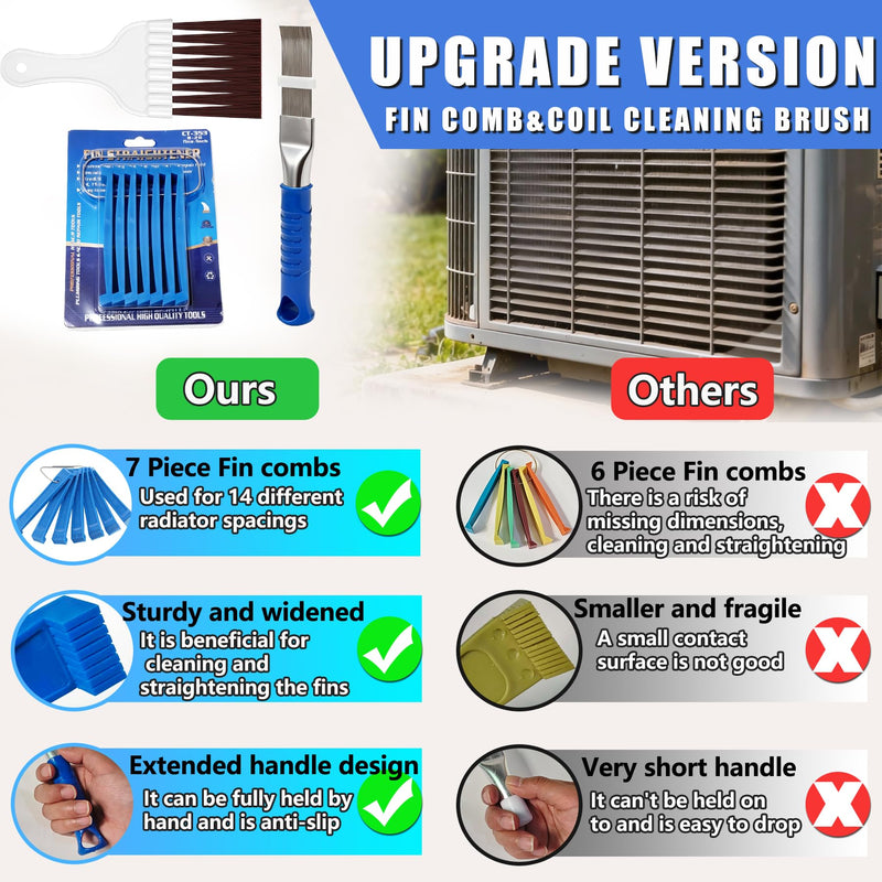 9 Pcs AC Fin Comb Straightener & Coil Cleaner Brush Kit Blue-9pcs