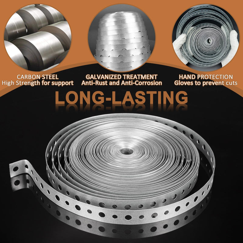 Galvanized Metal Pipe Strap 3/4-Inch x 10-Feet 27-Gauge for Pipe Support Hanging and Flexible Trimming with Holes, 2 Pack 10FT 2PACK