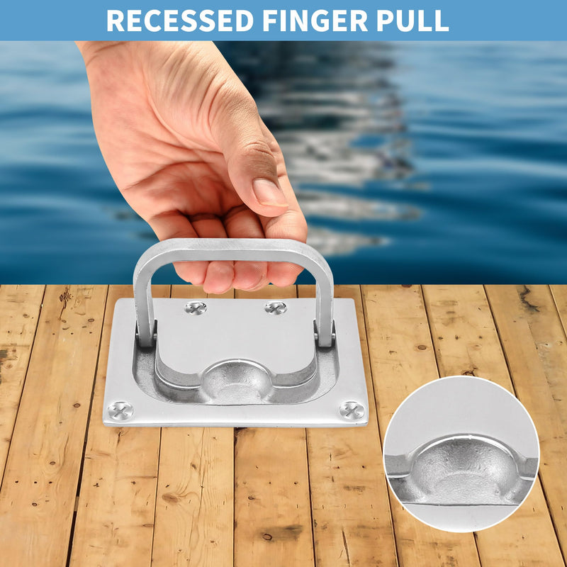 4 Pack Boat Flush Hatch Pull Handle, 316 Stainless Steel Boat Ring Hatch Pull Flush Lift with Mount Screws for Marine Deck Hatch Handle 4