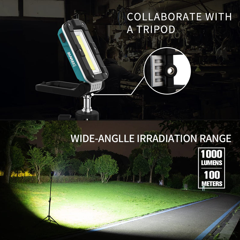 SUNREI LED Rechargeable Magnetic Work Lights COB Mechanic Lights,1000 Lumens, Magnetic Base & Hanging, 7Mode, Magnetic Flashlight Job Site & Security for Car Repair, Emergency, Gift for Men V1000 blue-2