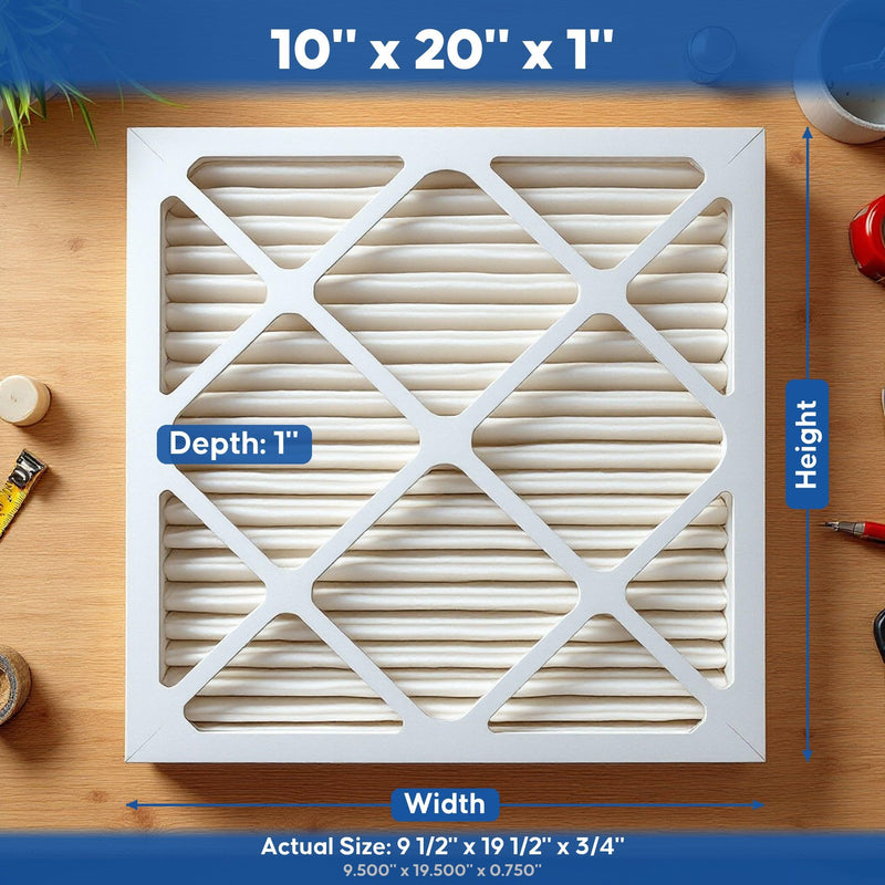 Aerostar 10x20x1 MERV 11 Air Filter, Pleated AC Furnace HVAC Filters (9.5x19.5x0.75), for Allergies Asthma Dust Pet Dander Smoke Bacteria Viruses, MPR 1500 FPR 10, USA, 4 Pack Advanced