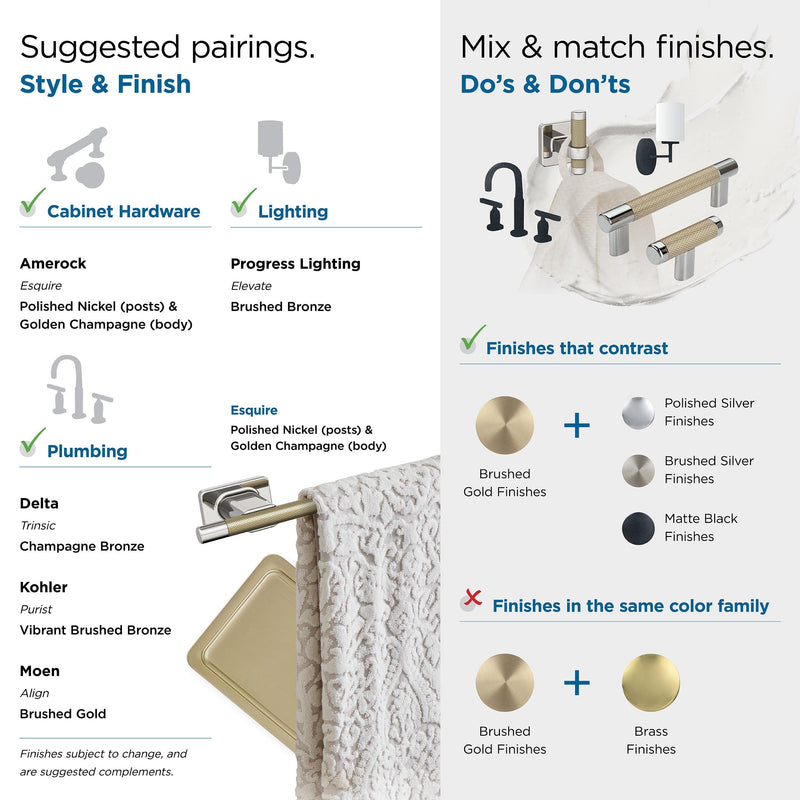Amerock BH26615PNBBZ | Polished Nickel/Golden Champagne Towel Bar | 24 inch (610 mm) Center-to-Center Towel Rack | Esquire | Bathroom Towel Holder | Bathroom Hardware | Bath Accessories