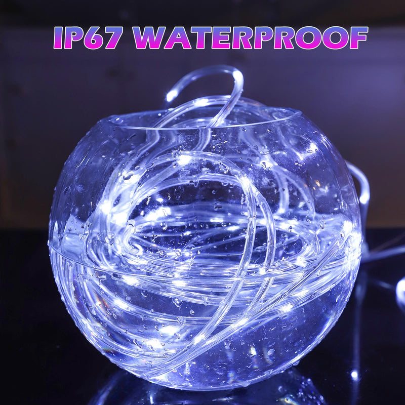 100FT Rope Lights Outdoor, Connectable Trampoline Lights 300LED String Lights Flexible Clear Tube Light Waterproof Rope Light 8 Modes for Camping Yard Pool Canopy Deck Home Outdoor Indoor Decor Cool White 100FT 300LED