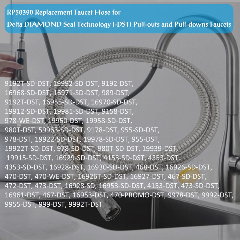 RP50390 Kitchen Faucet Hose Replacement Compatible with Delta DST Faucets, Pull-Down Faucet Spray Hose Replace to RP50390 RP62057 RP74608, 59inches RP50390 Spray Hose Fit for Delta