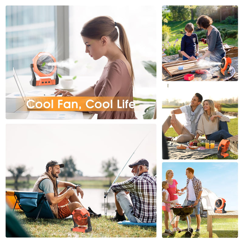 Ausic Portable Misting Camping Fans, [Max 35H Runtime] Outdoor Cooling Fan for Patios, 8 Inch Battery Operated Rechargeable Fans, Water Spray Fan with LED Light, Travel Beach Camp Essential 8-35Hrs Runtime Orange