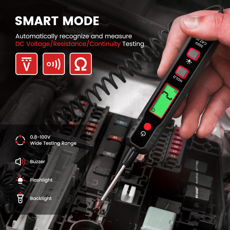 KAIWEETS 0.8V-100V DC Smart Automotive Test Light, Buzzer Circuit Tester with Sharp Probe, Bidirectional Voltage Tester with Flashlight, Electric Test Pen for Car Battery Polarity Continuity Fuses