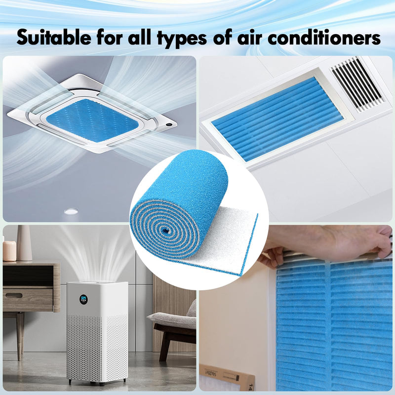 Air Vent Filters, 20" x 140" Cut to Fit Filter Material (80+ Filter), MERV 8 HVAC Furnace Vent Filters for Home, Floor, Ceiling, Grilles - Includes 48PCS Adhesive Hook Tape 20" x 140"