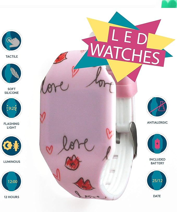 Kiddus Wristwatch, Kids, Children, Toddler, Elementary School Student, Stylish, Boys, Girls, Present, Gift, Gift, Christmas, Digital Time, LED Watch, Soft Silicone Bracelet, love heart - NewNest Australia