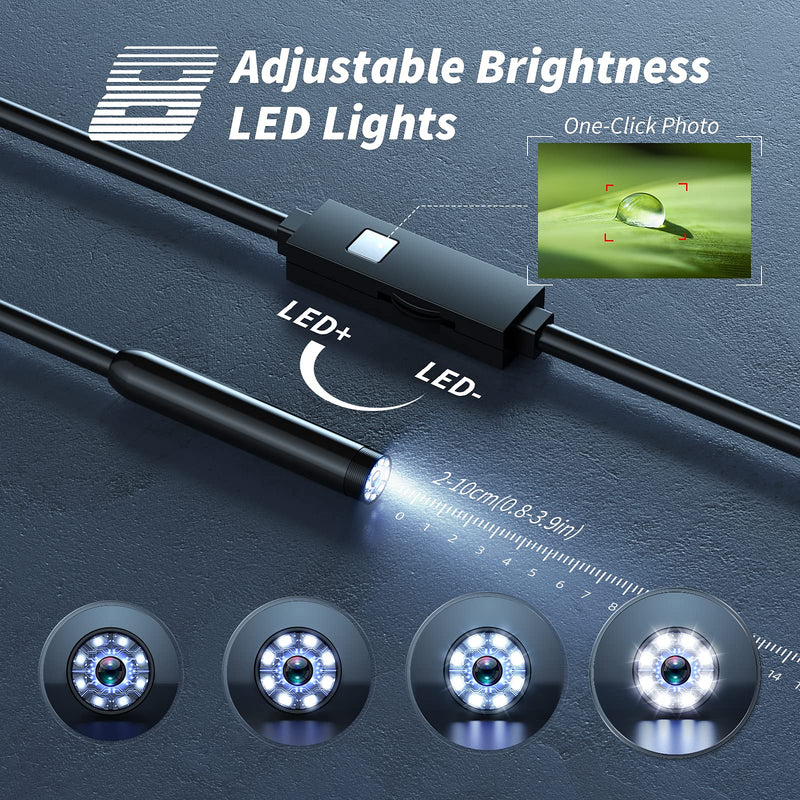 Endoscope Camera with Light, 1920P HD Borescope Tools with 8 Adjustable LED Lights, Endoscope with 16.4ft Semi-Rigid Snake Camera, 7.9mm IP67 Waterproof Inspection Borescope for iOS and Android-16.4ft 3 Interface 16.4ft