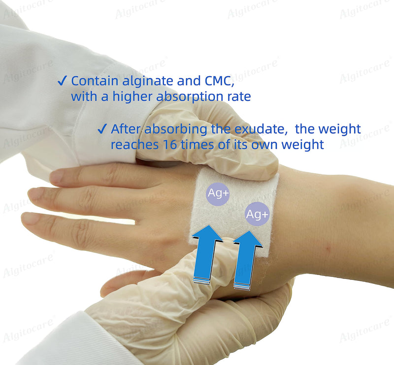 Ag Silver Calcium Alginate Wound Dressing - 2"x2"(Pack of 10), Non-Stick Sterile Gauze Pads for Accelerating Wound Healing, High Absorbency and Soft for Wound Care Supplies 2"x2"/10pcs Silver Alginate