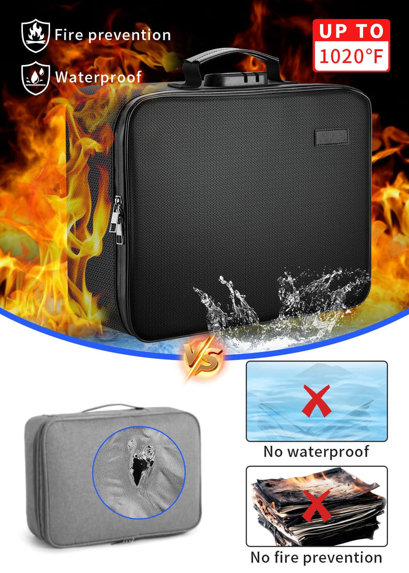 Fireproof Document Box with Lock,Waterproof Document Organizer with Zipper,Heat Insulated Accordion File Organizer,Portable File Box for Important Documents,Files,13 Pockets Luxurious