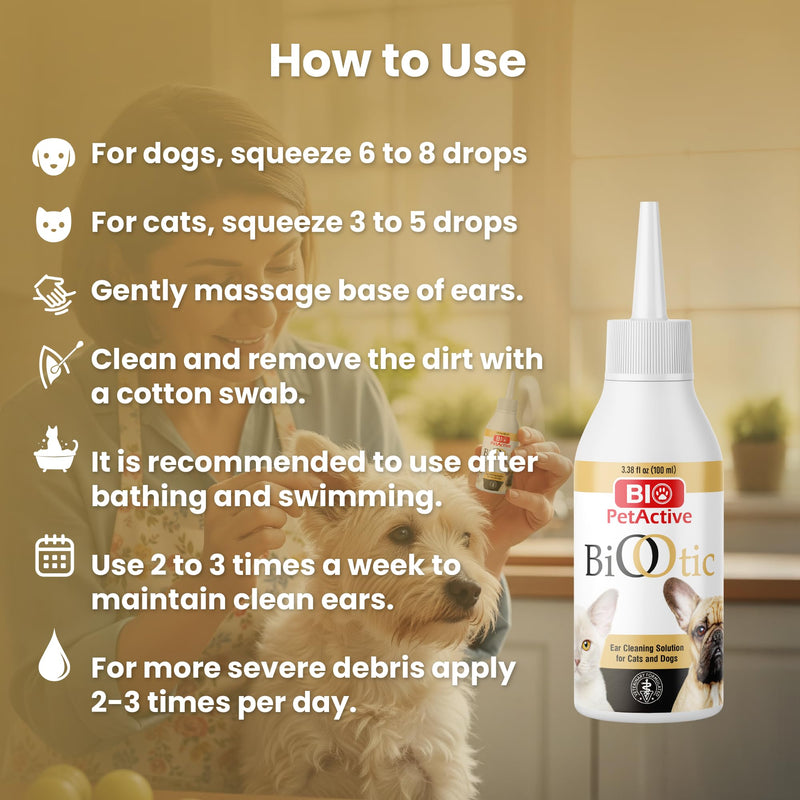 Bio PetActive BioOtic Ear Cleaner for Dogs and Cats | 3.38 fl oz