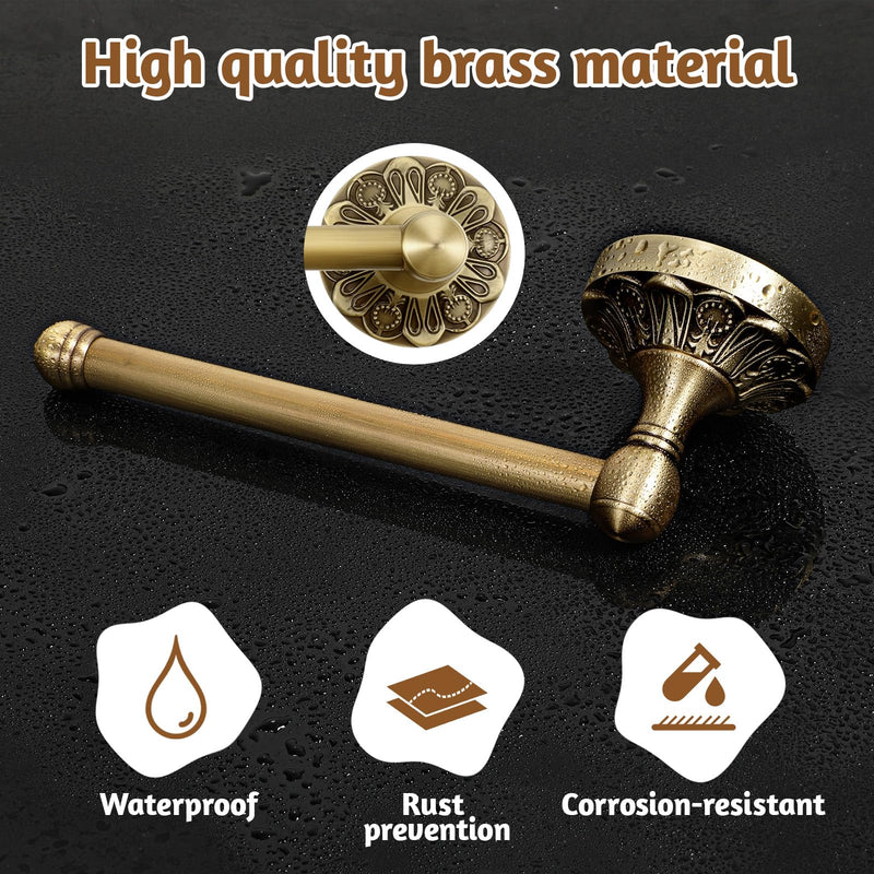 2 Pcs Antique Brass Toilet Paper Holder Set, Retro Oval Hand Towel Holder & Tissue Roll Paper Hanger Wall Mounted Vintage Bathroom Hardware Accessories for Home and Hotel