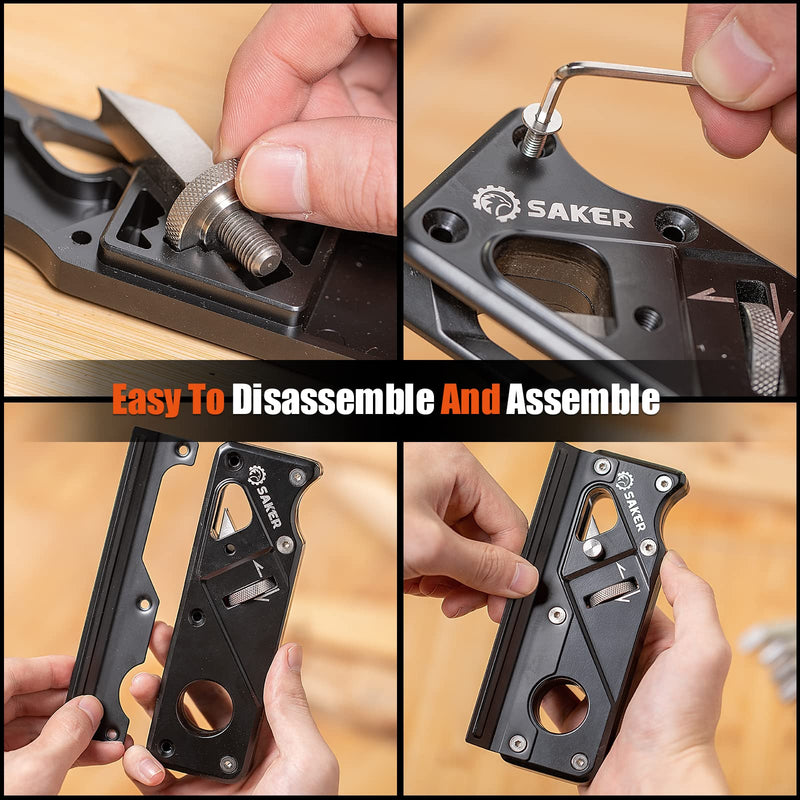 Saker Chamfer Plane-Woodworking Edge Corner Flattening Tool with Auxiliary Locator,Hand Chamfering Planer Suitable for Quick Edge Trimming of Wood (Combination upgrade-6 Cutter Heads, Black) Combination upgrade-6 Cutter Heads