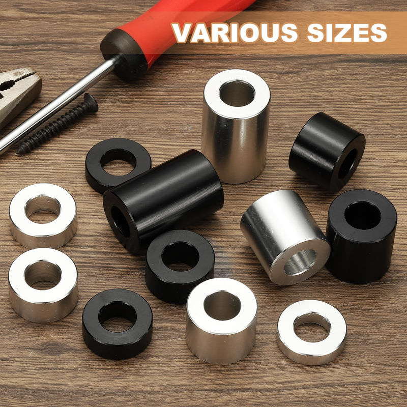 PATIKIL 12PCS Aluminum Spacers, 1/2 x 1 Metal Spacers Aluminum 1-1/2 L Spacer Screw Standoff Round Unthreaded Standoff Bushing for 5/16inch Screw Bolts, Black