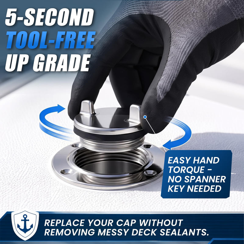 316 Stainless Steel Marine Deck Fill Cap with O-Ring,Replaces Compatible with Perko 1313/1314 & for Seachoice 32011,Boat Gas Cap Replacement,1-1/2" Thread for Bass Boats 2PC