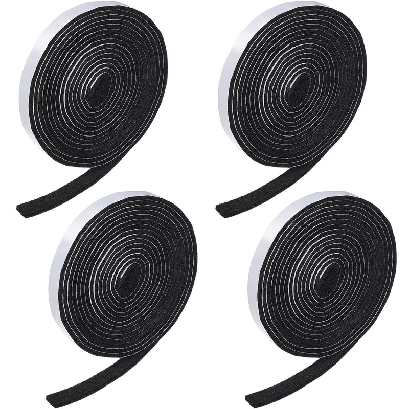 4 Rolls 120 Inch Felt Strip with Adhesive Backing Felt Tapes Furniture Felt Strip Rolls Self Stick Heavy Duty Polyester for Protecting Furniture and DIY Adhesive (Black, 0.5 Inch) Black