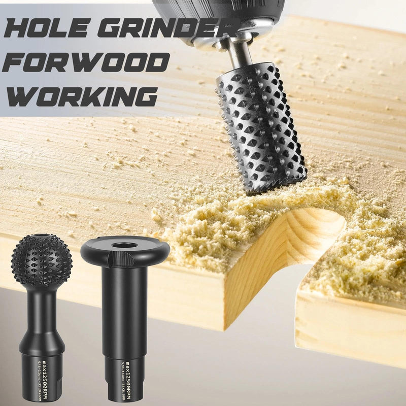 3Pcs Wood Carving Sphere Rotary Burr Set, Ball Gouge with 5/8-11 Thread, 4-1/2" & 5" Angle Grinder Attachments, Carbon Steel Power Carving Tools for Wood Grinding Hollowing Slotting Polishing