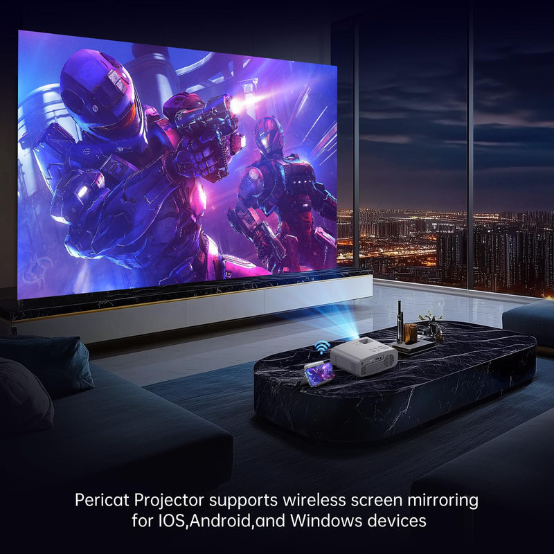 Pericat Portable Outdoor Projector - Upgraded 5G WiFi Bluetooth Compatible with Smartphone, HDMI, USB, AV, Fire Stick, PS5