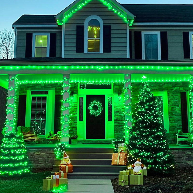 JMEXSUSS 200 LED Christmas String Lights Outdoor, 66ft Expandable Green String Lights Plug in, 8 Modes Waterproof Green Christmas Tree Lights for Outside Yard St Patricks Day Christmas Halloween Decor Green Connectable