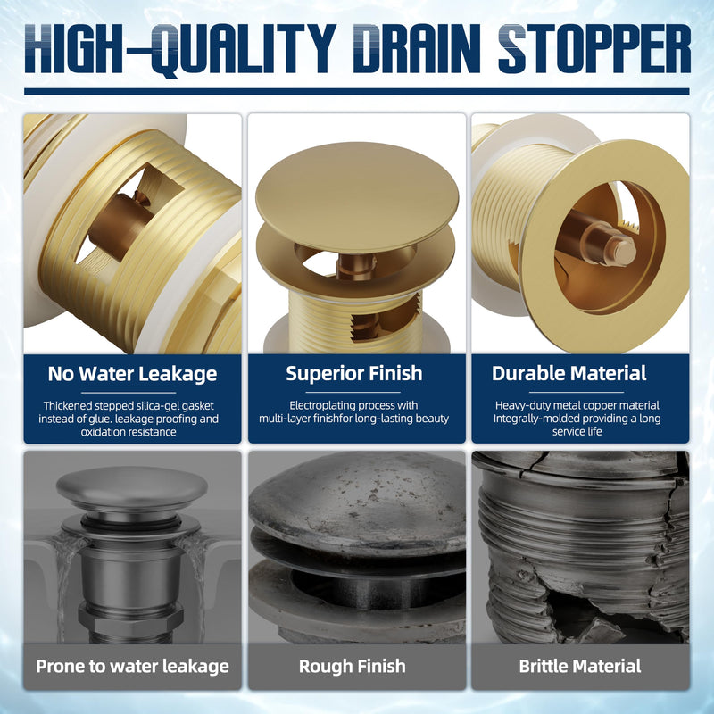 Brass Freestanding Tub Drain, Pop Up Freestanding Tub Drain Plug, Fits Most Freestanding Tub Drain Kits (Brushed Gold) Brushed Gold