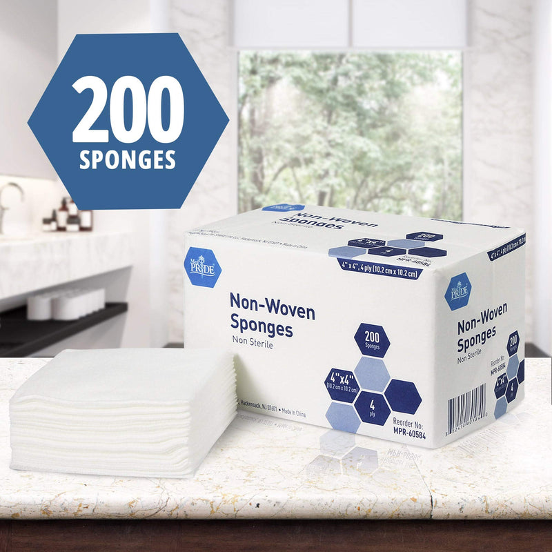 Medpride Surgical Sponges 200 Pack - Gauze Pads Non sterile - First Aid Wound Care Dressing Sponge – Νοn-Woven Medical, Non-Adherent Mesh Bandages – Absorbent for Injuries – 4 Ply (4'' x 4'')