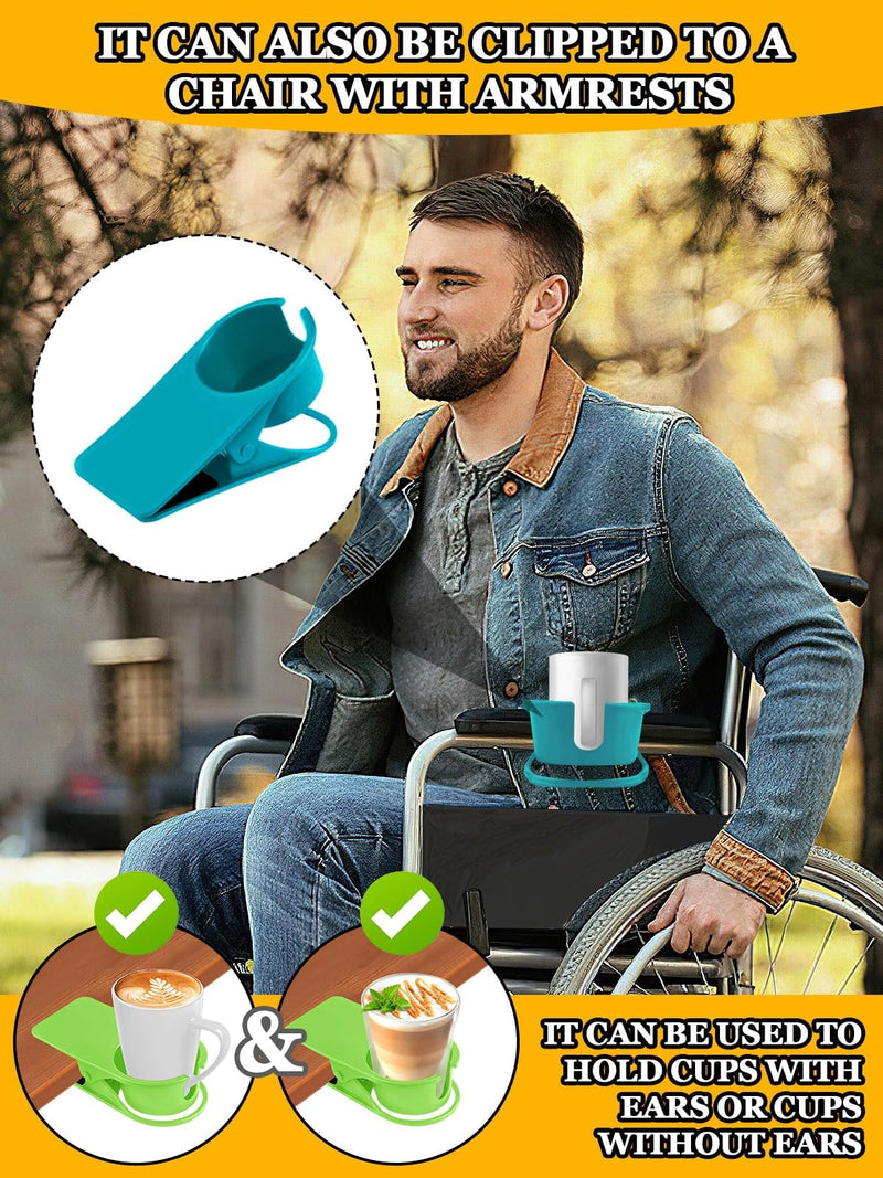 3PCS Drinking Cup Holder Clip Kalolary Chair Desk Bottle Cup Stand DIY Glass Clamp Storage Saucer Clip with Groove for Potted Plant Beverage Coffee Mug Holder Clip for Home Office (Yellow Green Blue) 3PCS Blue Green Yellow