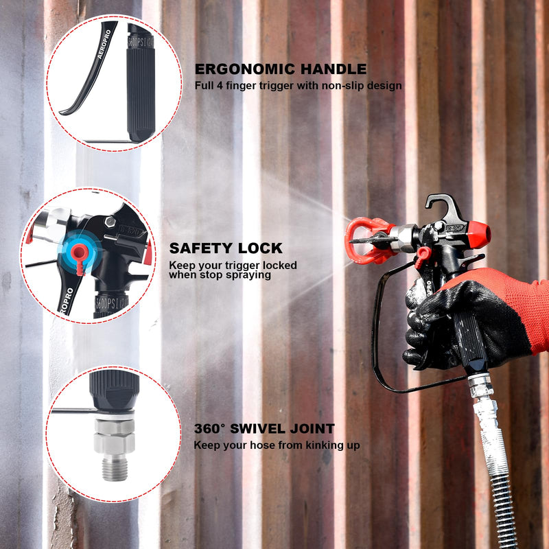 AEROPRO Tools Airless Paint Sprayer Gun，5 Spray Tips & 10 Filters Black