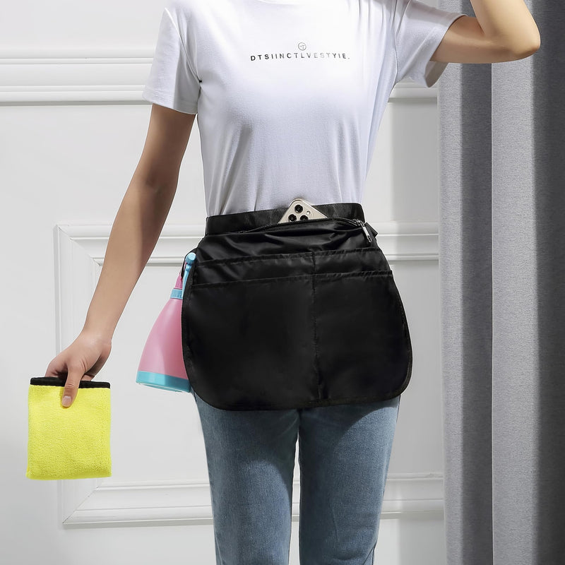 Small Size Cleaning Caddy Apron for Women with 5 Pockets, Professional Waterproof Cleaning Supplies for Housekeepers Small Black 1