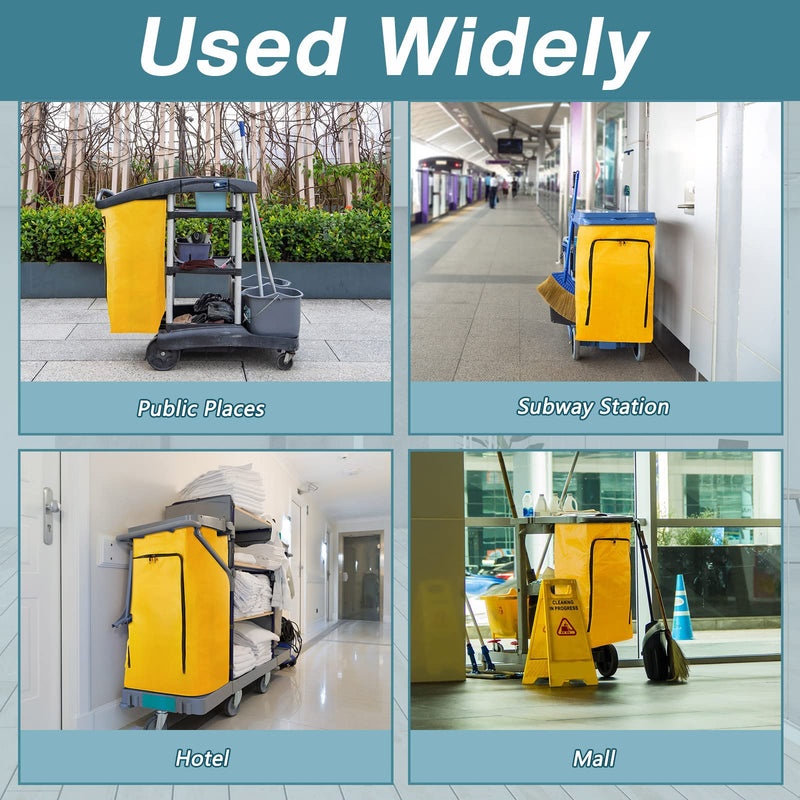 Cleaning Cart Bag Zippered Front Replacement Janitorial Cart Bag 24 Gallon Large Capacity Commercial Cleaning Bags for Cleaning Cart Housekeeping Carts, Yellow (26.5 x 15.5 x 10.5 Inch) 26.5 x 15.5 x 10.5 Inch
