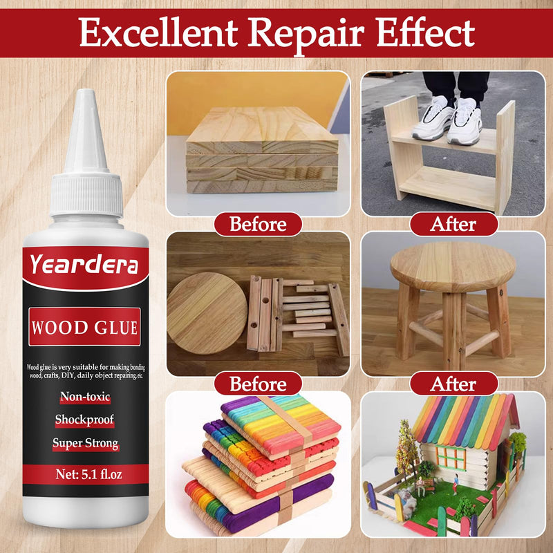 Wood Glue, Professional Furniture Repair Glue, Clear Carpenter Glue, Strong Wood Glue for Crafts, Furniture, Wood Floor and Wood Products (150g/5.1oz) 5.1 fl.oz