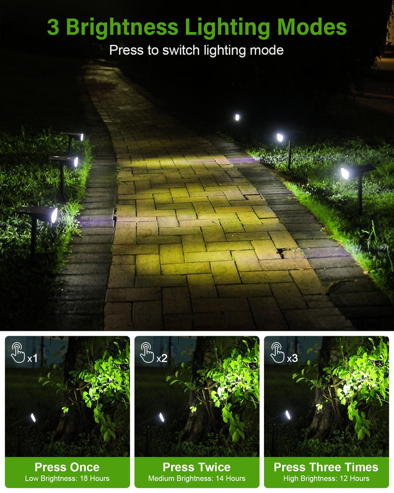 Solar Spot Lights Outdoor, Solar Lights Outdoor Waterproof IP65, 3 Brightness Modes Dusk to Dawn Landscape Spotlights for Yard Garden Pathway Tree Decoration, Cool White, 1 Pack