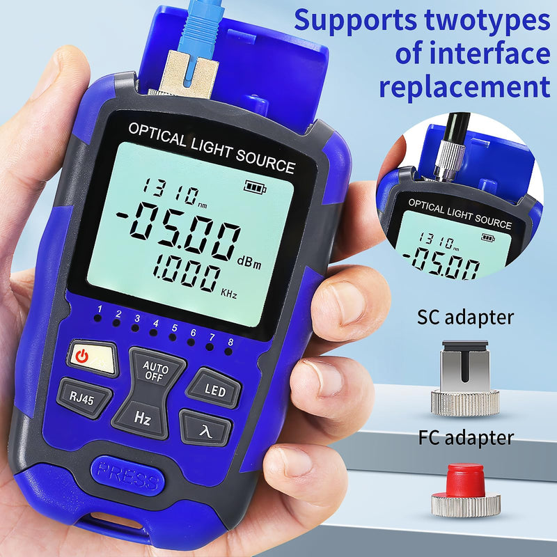 Rechargeable Fiber Optic Light Source A-MC1315 Fiber Optic stabilized Light Source RJ45 Network Testing Single-Mode Dual wavelength 1310 1550nm Suitable for SC/FC/ST/LC Interface with 1 FC-LC Adapter