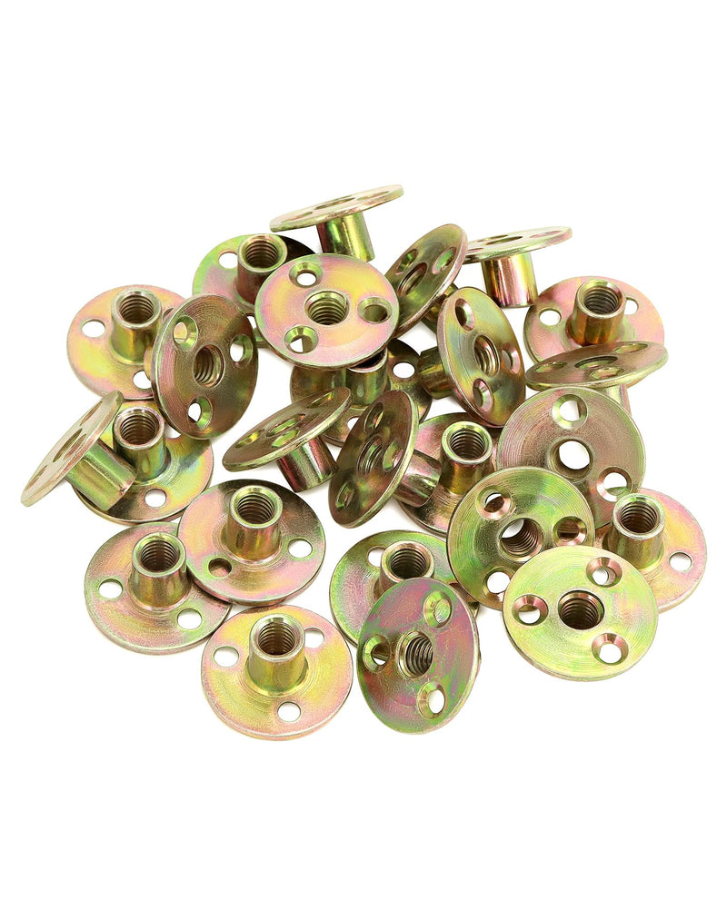 QWORK 3/8"-16 Iron Plate Nut, 25-Piece Set T-nut with Round Base Carbon Steel T-Nuts, Furniture Hardware Flange Insert Female Thread T-Nut 25 Pack