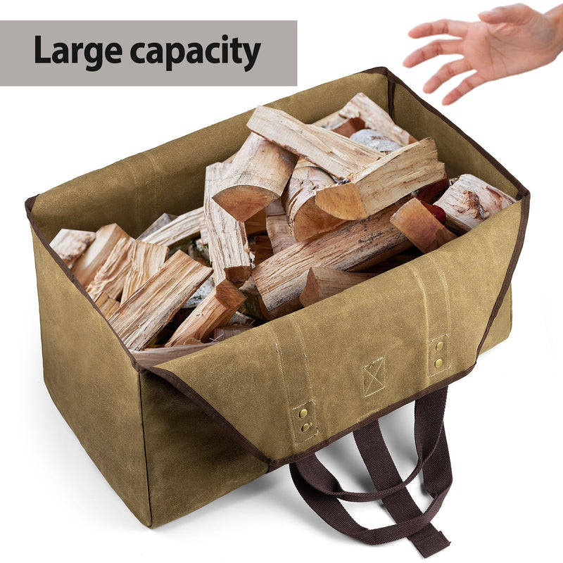 BONTHEE Firewood Carrier Bag Waxed Canvas Waterproof Extra Large Log Carrier Holder Freestanding Tote Bag for Firewood 1_classic_brown