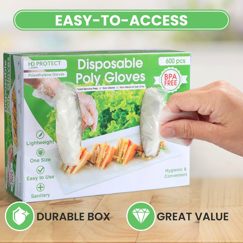Keppi 600pcs Plastic Gloves - BPA & Latex Free - Perfect Food Handling Gloves - Food Safe Disposable Gloves for Cooking - Bulk Food Safe Gloves - One Size Great Fit 600 Pack