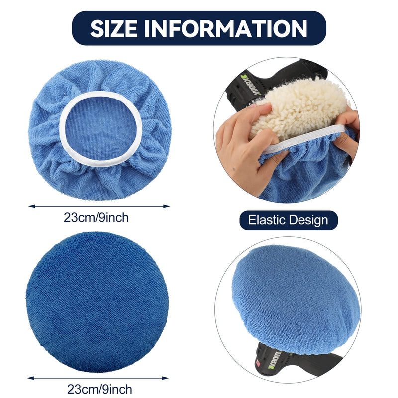 Tallew 40 Pcs 9 to 10 Inches Buffer Pads Bulk Car Polisher Bonnets Orbital Buffer Bonnets Microfiber Polishing Pad Car Wax Cover for Cleaning and Polishing(Royal Blue,Light Blue,White) Royal Blue,Light Blue,White