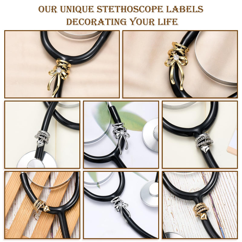 2 Pcs Brass Heart Stethoscope Charms for Nurses Personalized Cubic Zirconia Stethoscope Charm Love Heart Gifts for Nurse Graduates Doctor Surgeons and Medical Assistant(Gold) Gold Heart