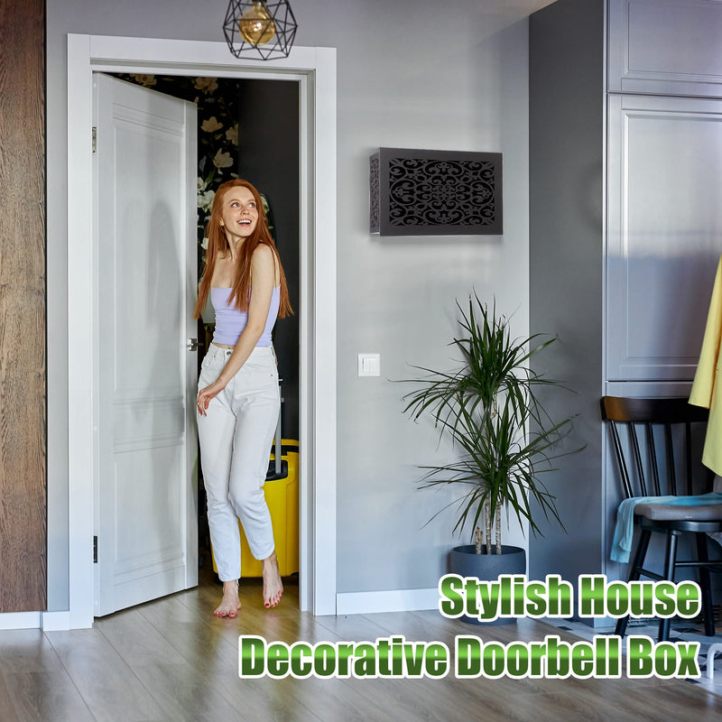 Saillong Doorbell Chime Cover Box Only, Wooden Doorbell Chime Box, Doorbell Chime Cover Box for Indoor Outdoor, with Extra Self Adhesive Tape, Easy to Install for Home (Dark Gray) Dark Gray