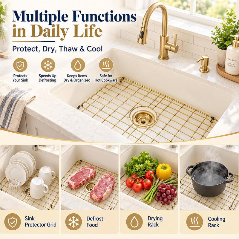 Gold Sink Grid 26 3/16" X14 1/16",Sink Protectors for Kitchen Sink 26 3/16" x 14 1/16" Gold