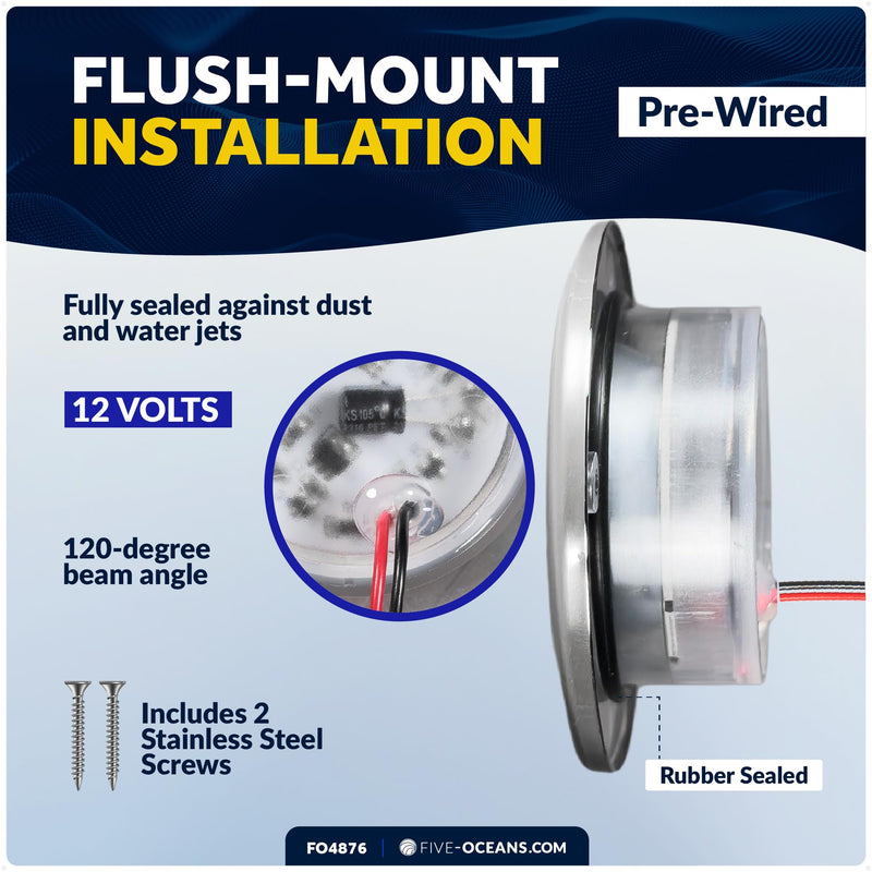 Five Oceans RGBW Internal Driver LED Interior Dome Ceiling Light, 2-3/4" Round, IP67 Waterproof, 12V, Flush Mount, Boat Courtesy Light Interior Exterior for Pontoon, Boats, RVs - FO4876
